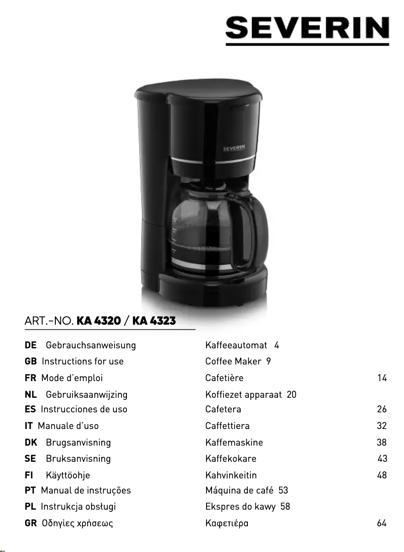 Page 1 de la notice Manuel utilisateur Severin KA 4320