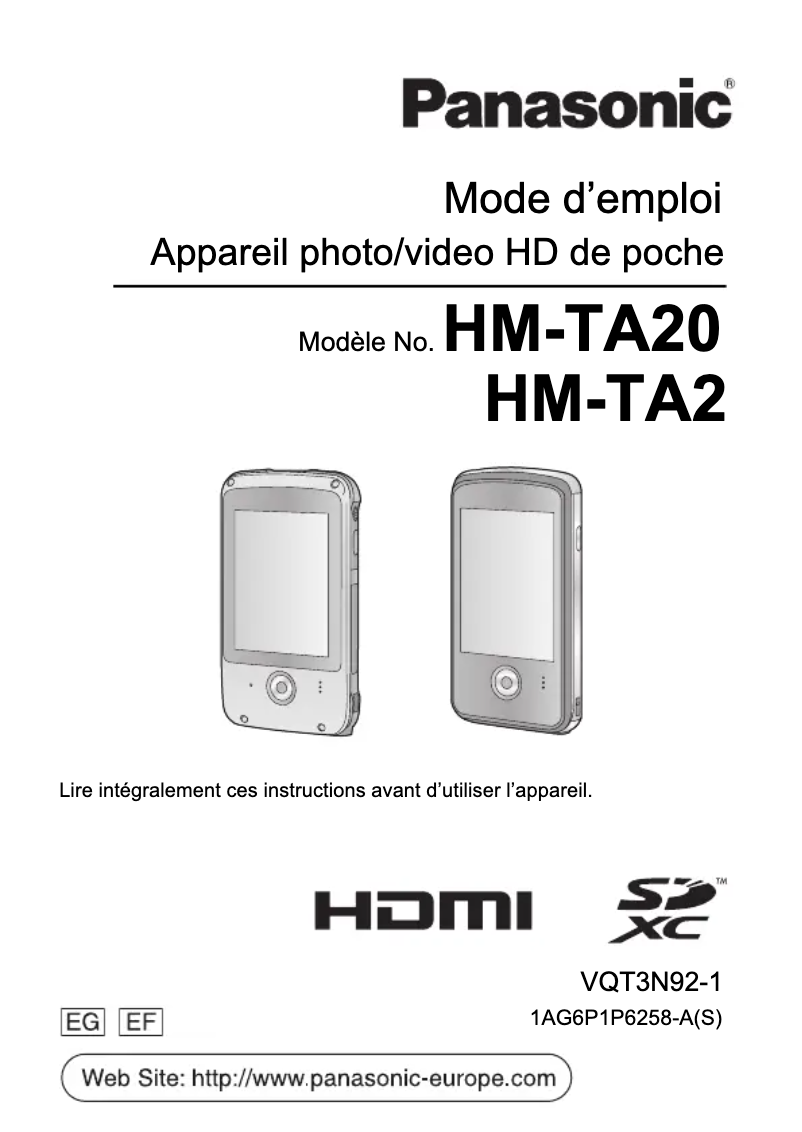 Page 1 de la notice Manuel utilisateur Panasonic HM-TA2