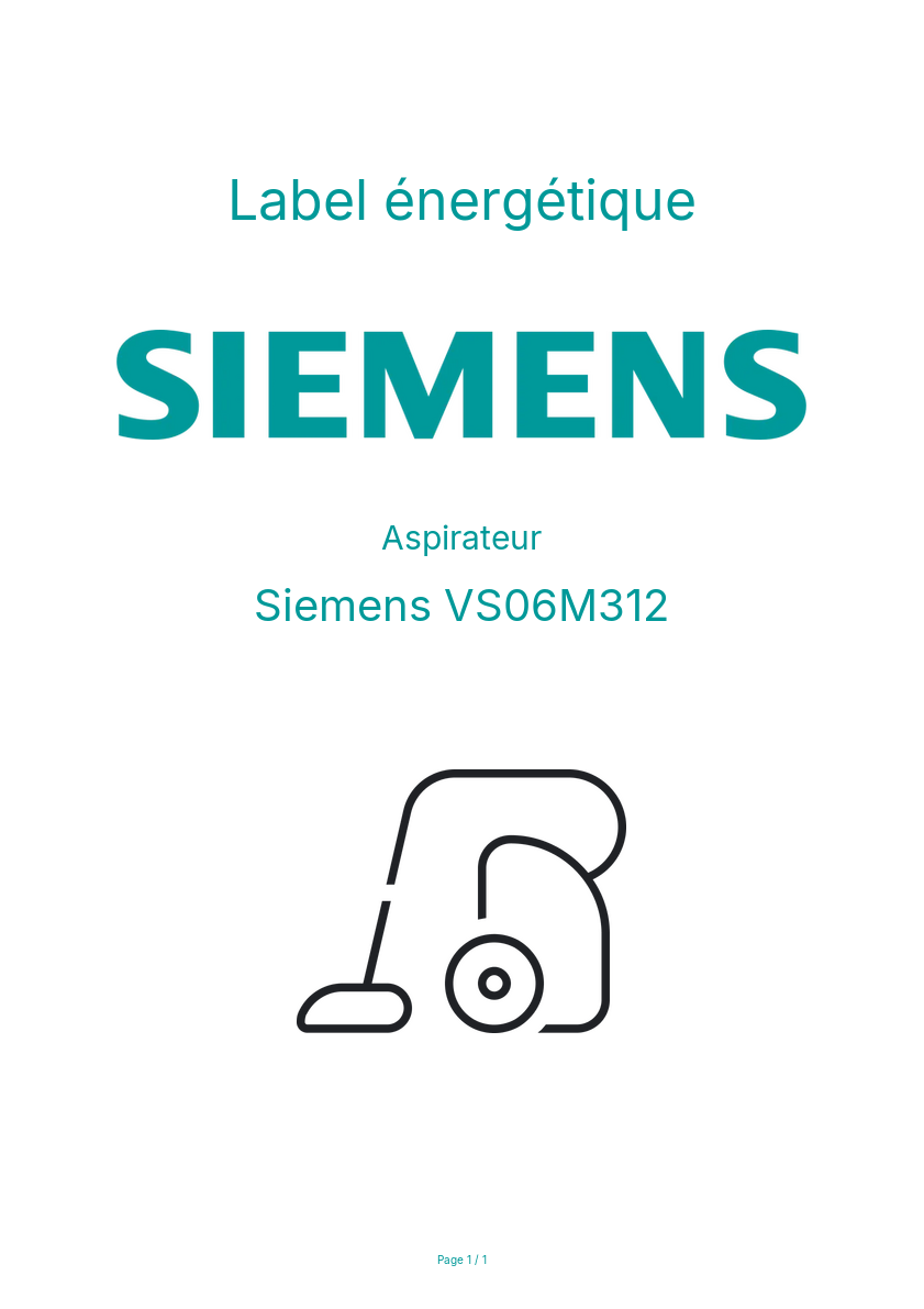 Page n°1 - Label énergétique Siemens VS06M312