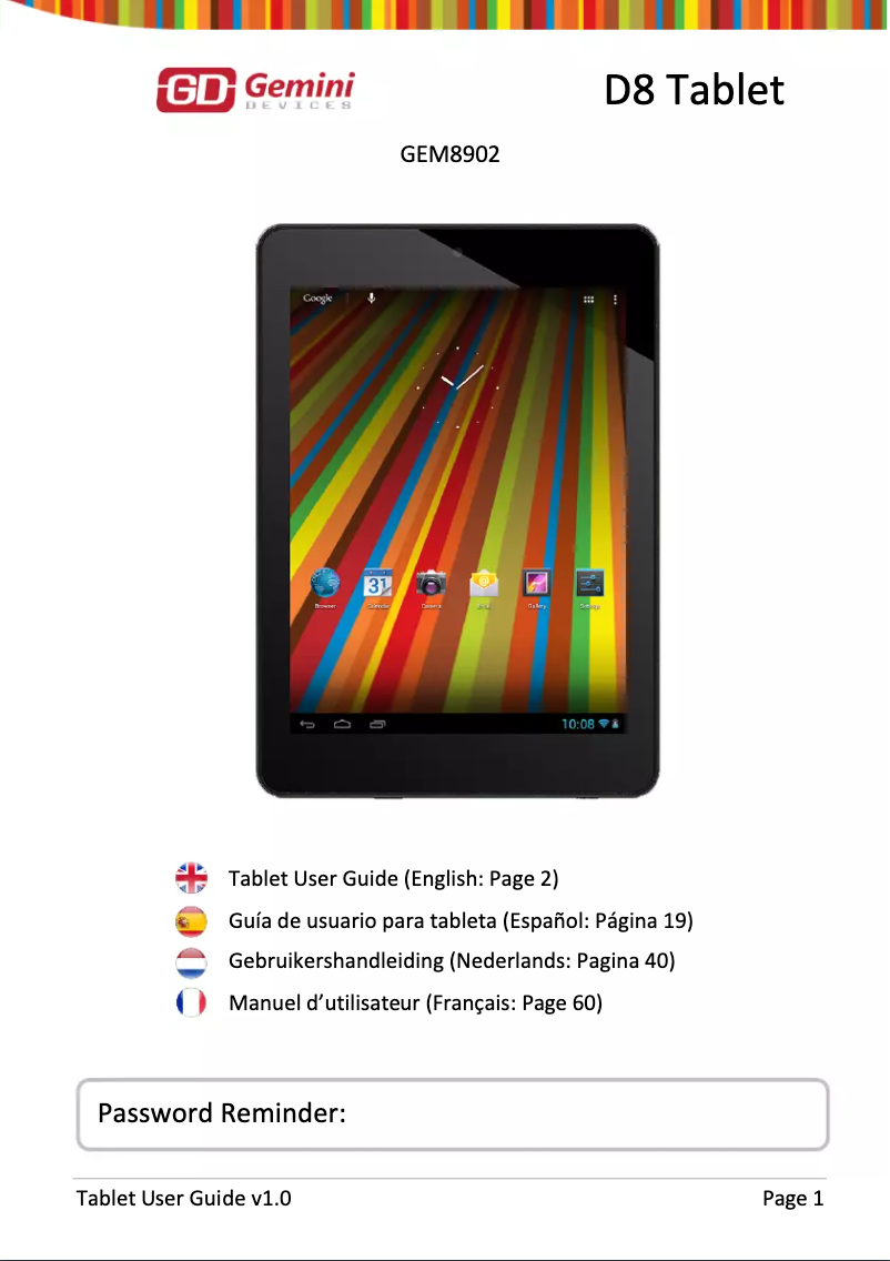 Page n°1 - Manuel utilisateur Gemini D8 Tablet GEM8902
