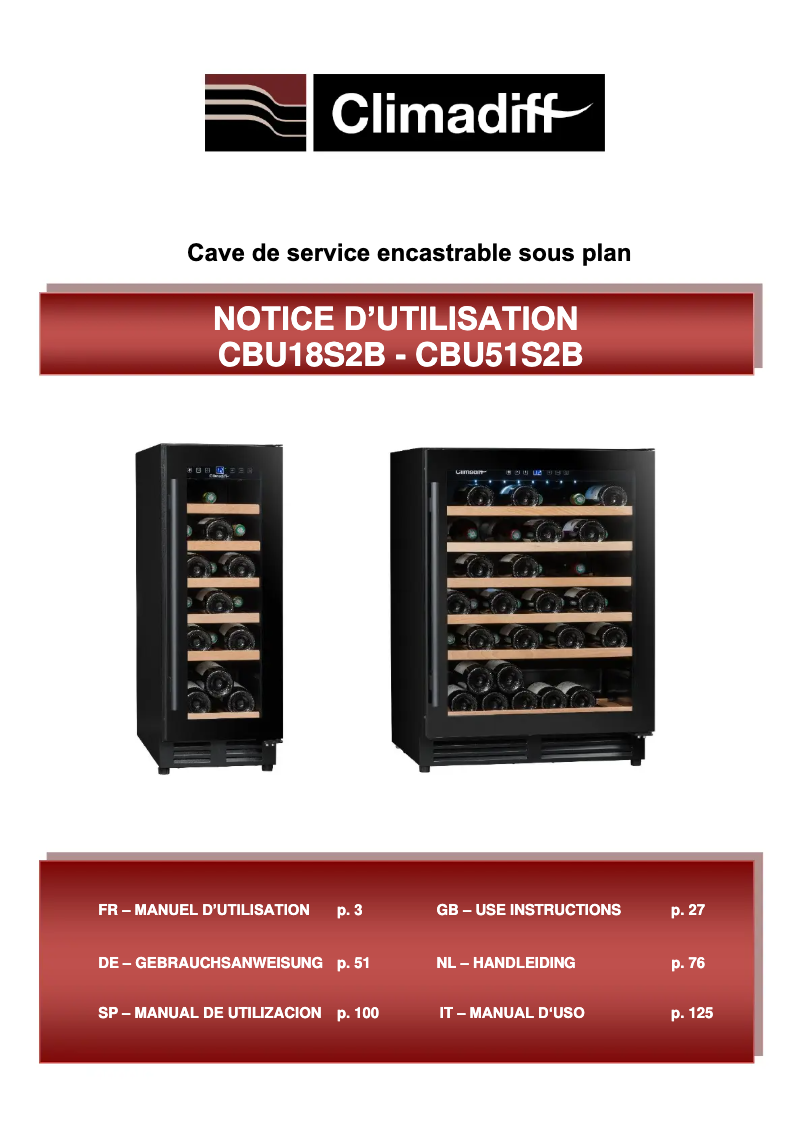 Page n°1 - Manuel utilisateur Climadiff CBU51S2B