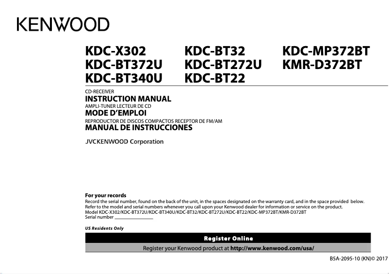 Page n°1 - Manuel utilisateur Kenwood KDC-BT372U