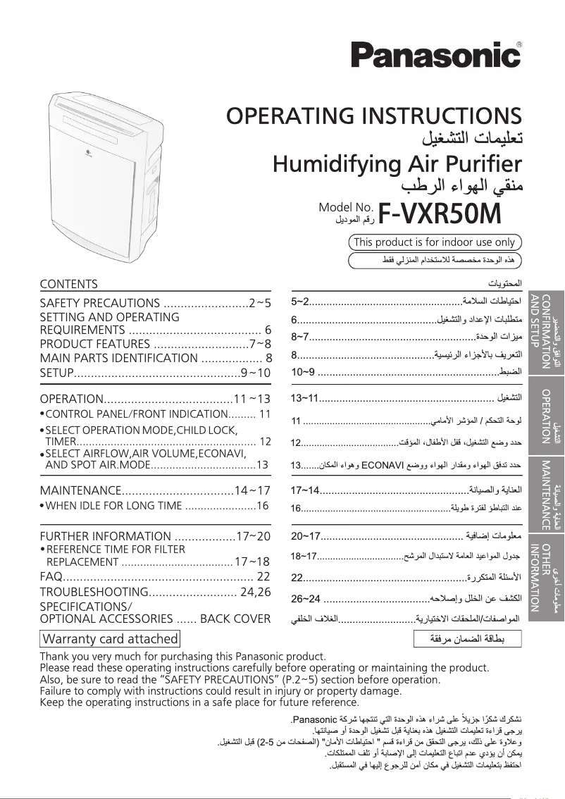 Página 1 del manual Manual de usuario Panasonic F-VXR50M