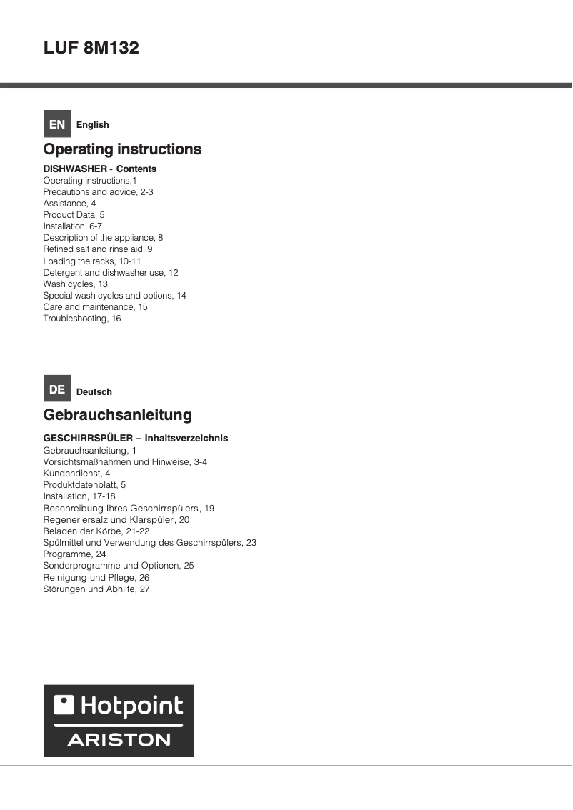 Page n°1 - Manuel utilisateur Hotpoint Ariston LUF 8M132