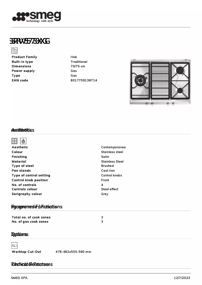 Page 1 de la notice Fiche technique Smeg SRV573XG