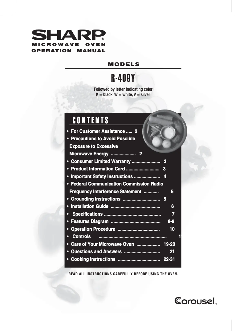 Page 1 de la notice Manuel utilisateur Sharp R-409Y