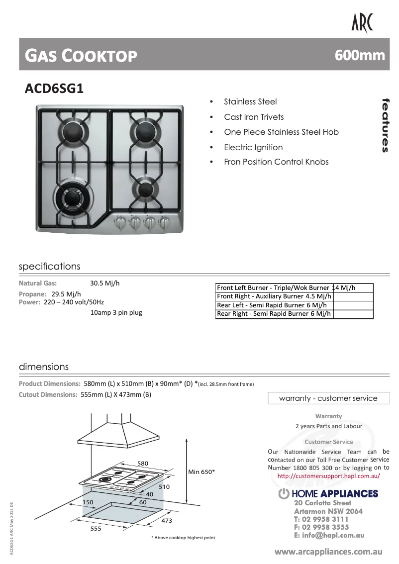 Page n°1 - Fiche technique ARC AD14S