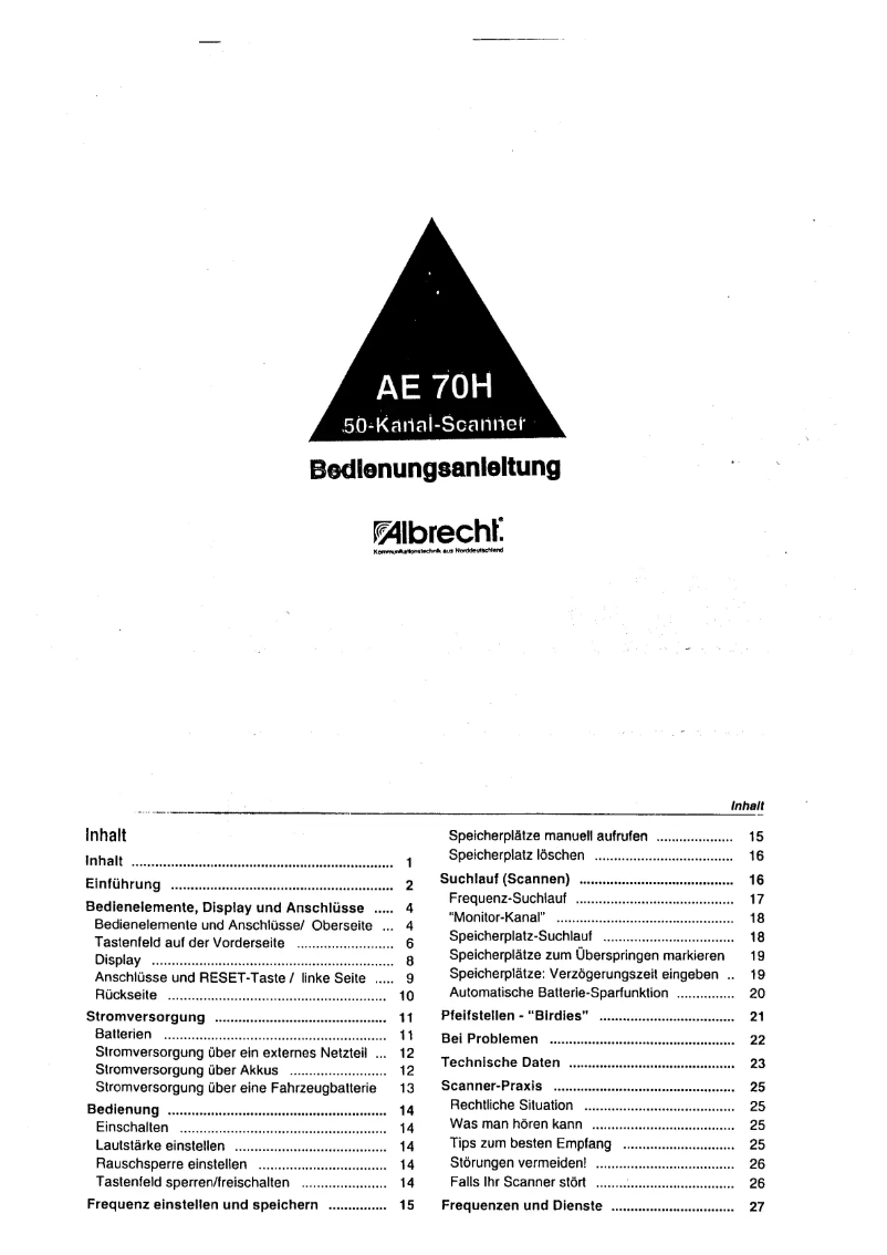 Page n°1 - Manuel utilisateur Albrecht AE 70H