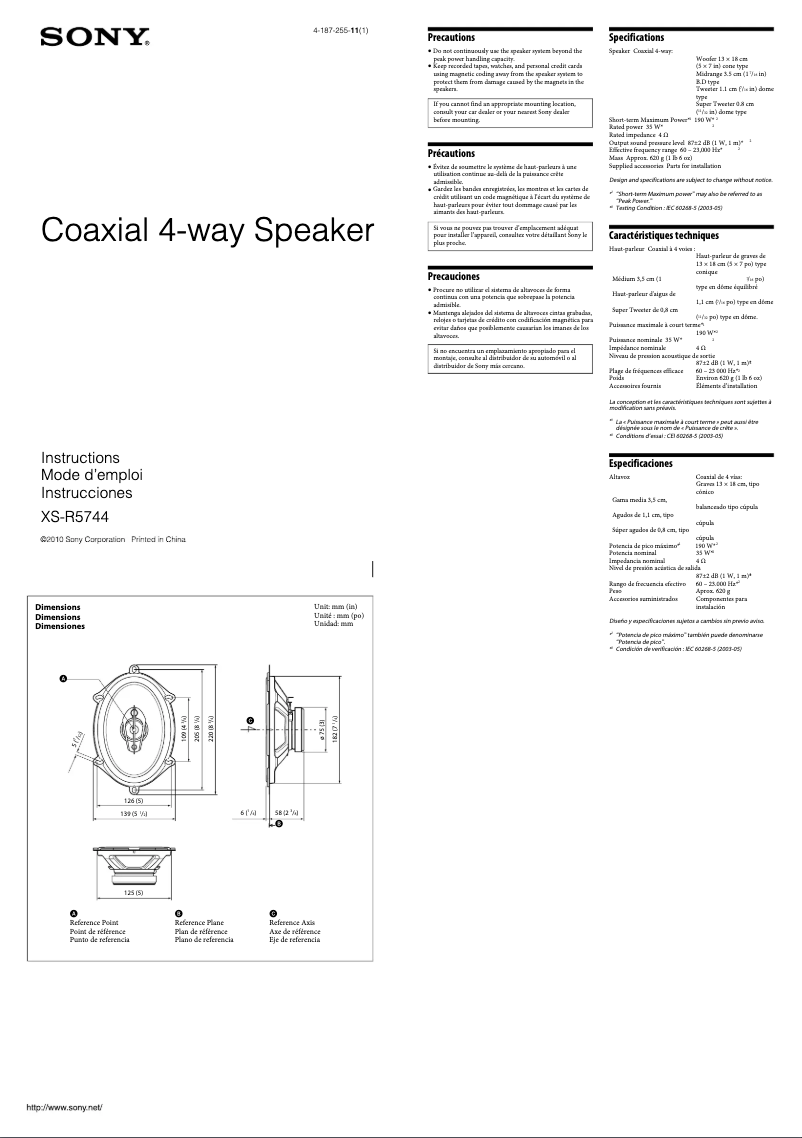 Page 1 de la notice Manuel utilisateur Sony XS-R5744