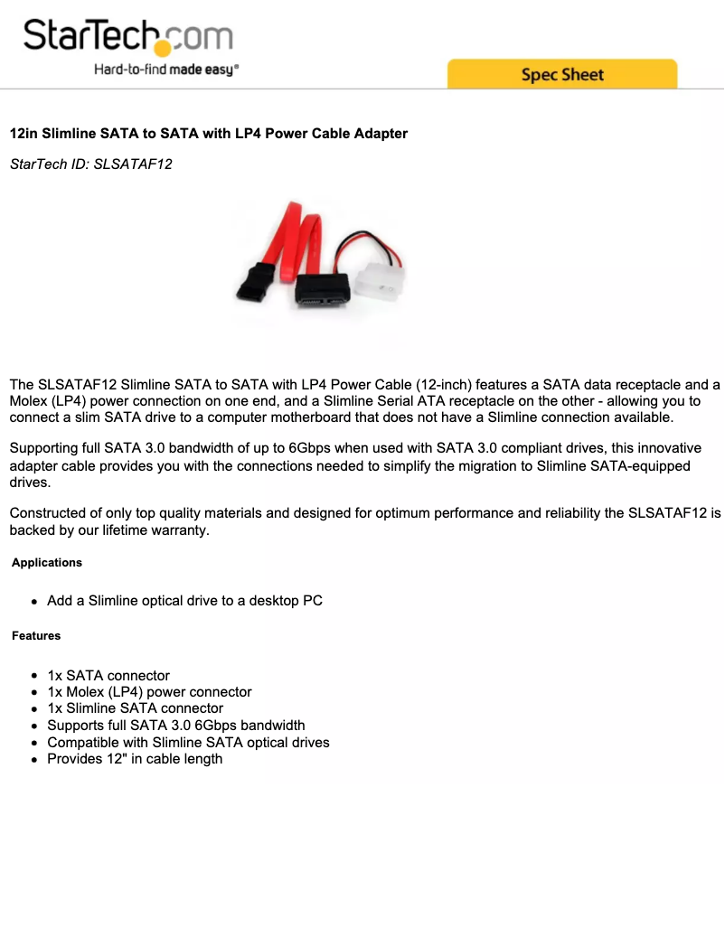 Page 1 de la notice Manuel utilisateur StarTech.com SLSATAF12