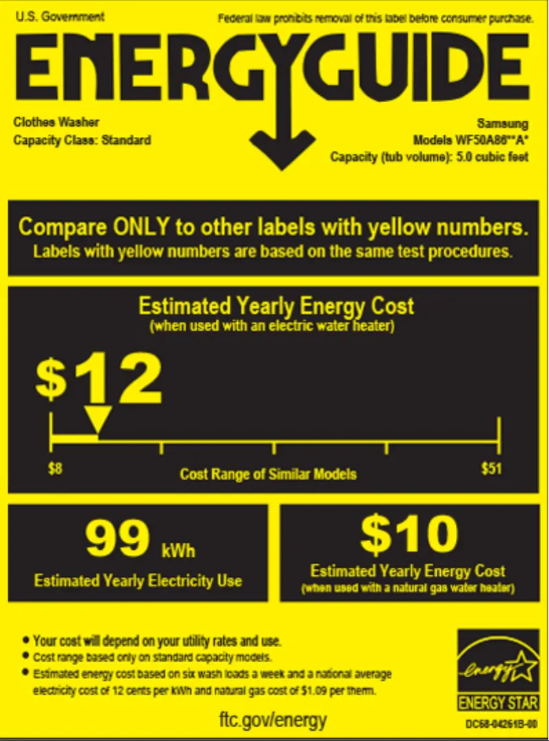 Page 1 de la notice Label énergétique Samsung WF50A8600AV