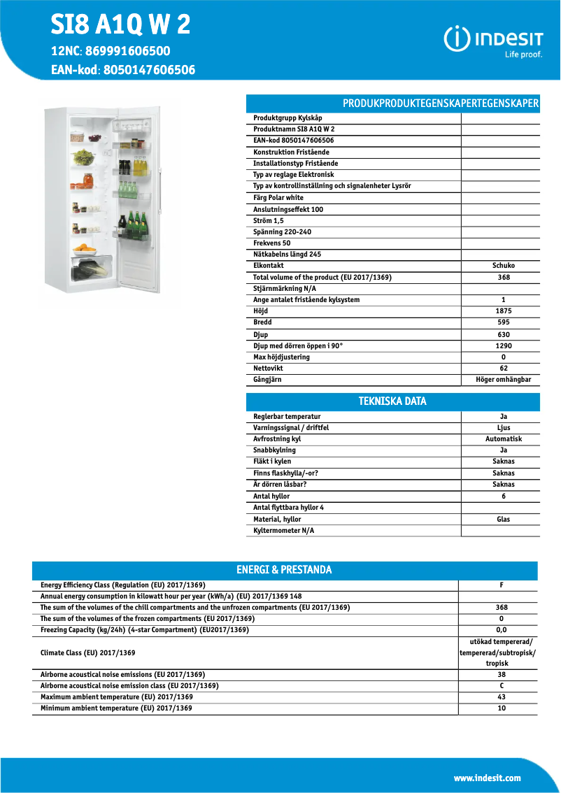Page n°1 - Fiche technique Indesit SI8 A1Q W 2