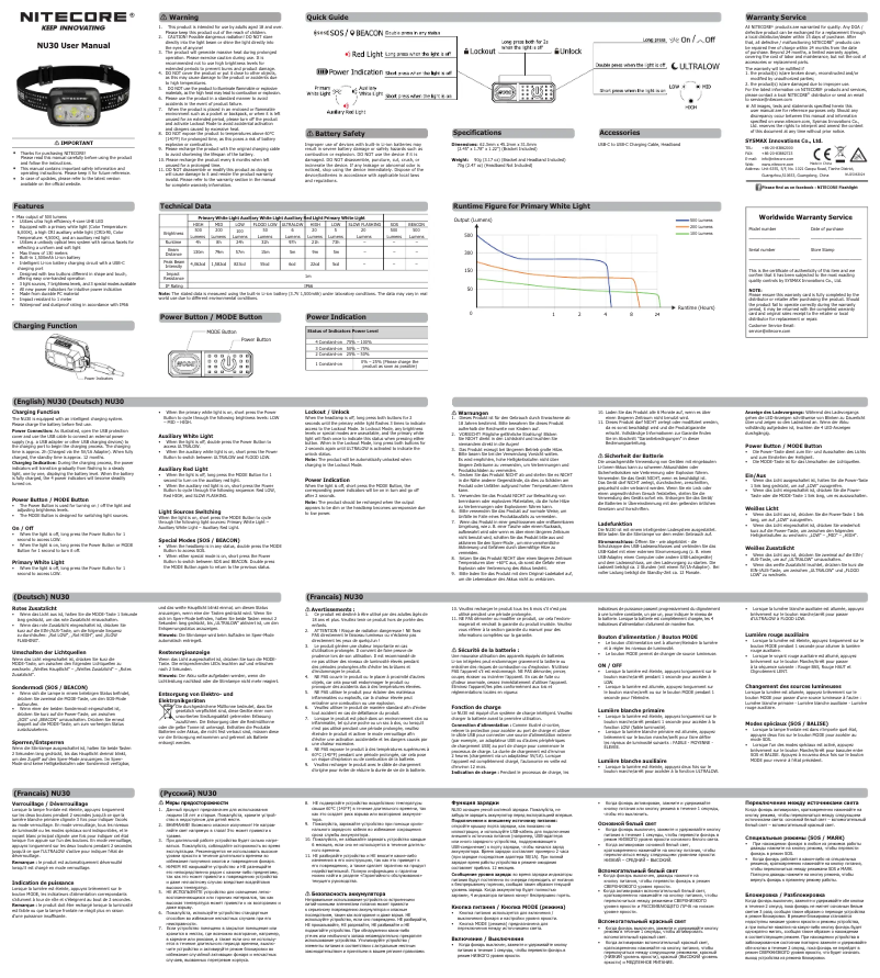 Page n°1 - Manuel utilisateur Nitecore NU30