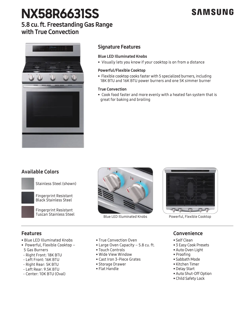 Page 1 de la notice Fiche technique Samsung NX58R6631SS