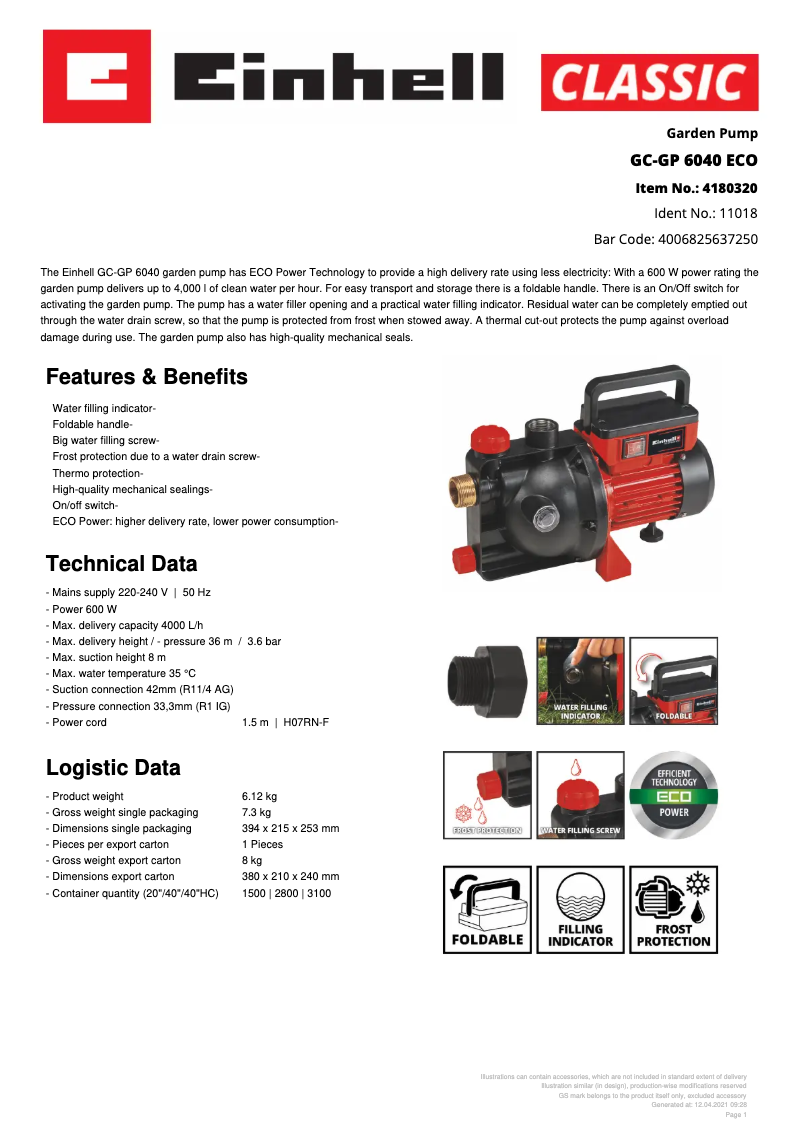Image de la première page du manuel de l'appareil GC-GP 6040 ECO