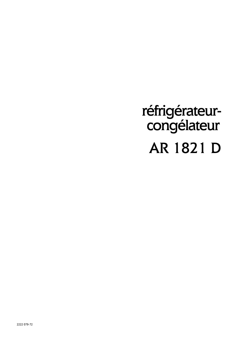 Page n°1 - Manuel utilisateur Arthur Martin-Electrolux AR1821D