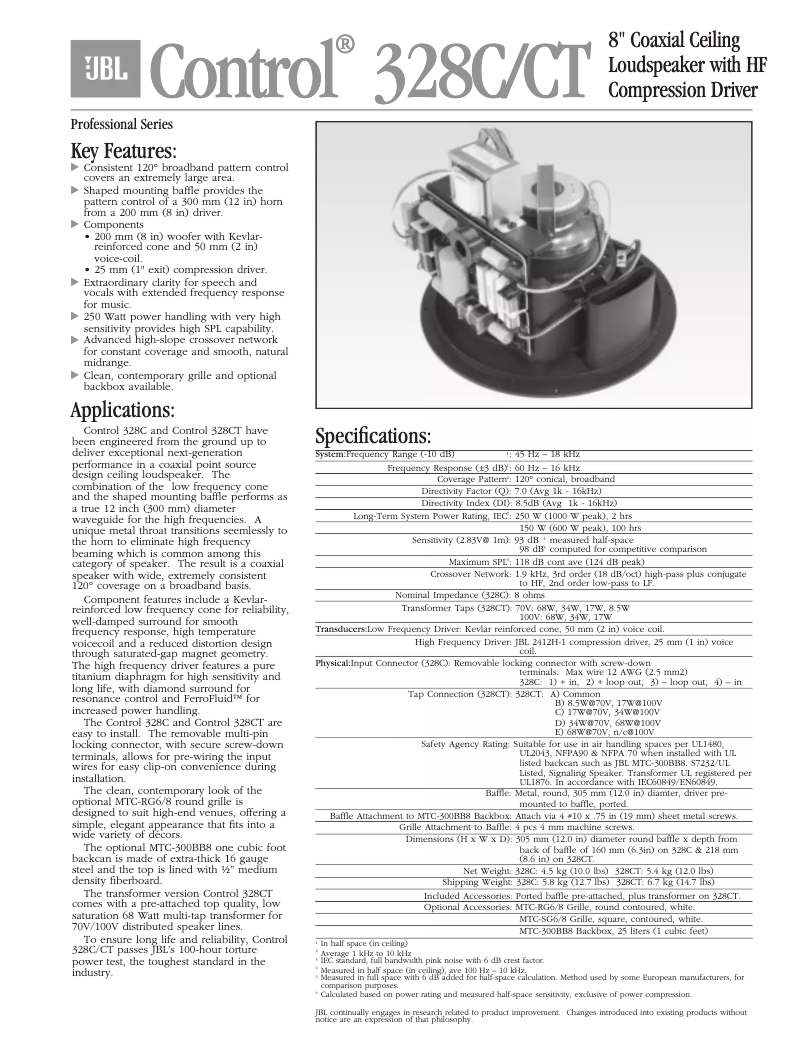 Page n°1 - Brochure JBL Control 328CT