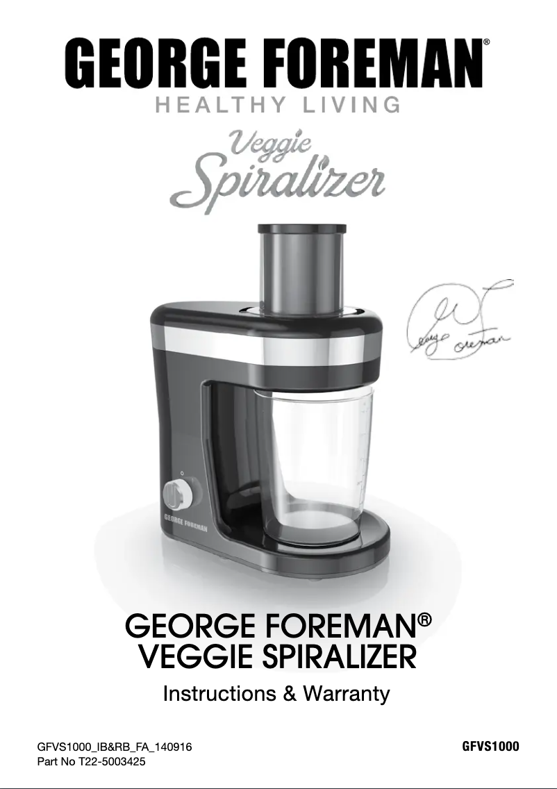 Page n°1 - Manuel utilisateur George Foreman GFVS1000