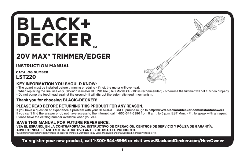 Page n°1 - Manuel utilisateur Black & Decker LST220