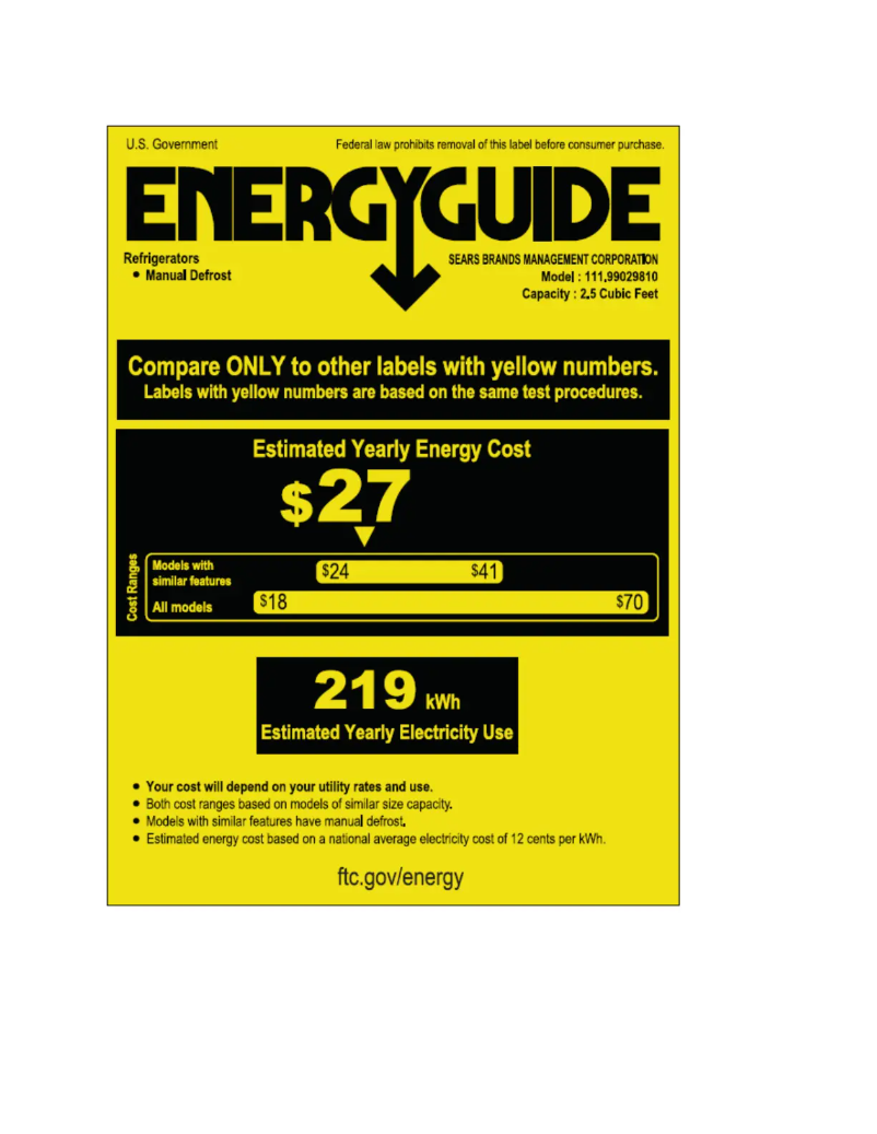 Page 1 de la notice Label énergétique Kenmore 99029
