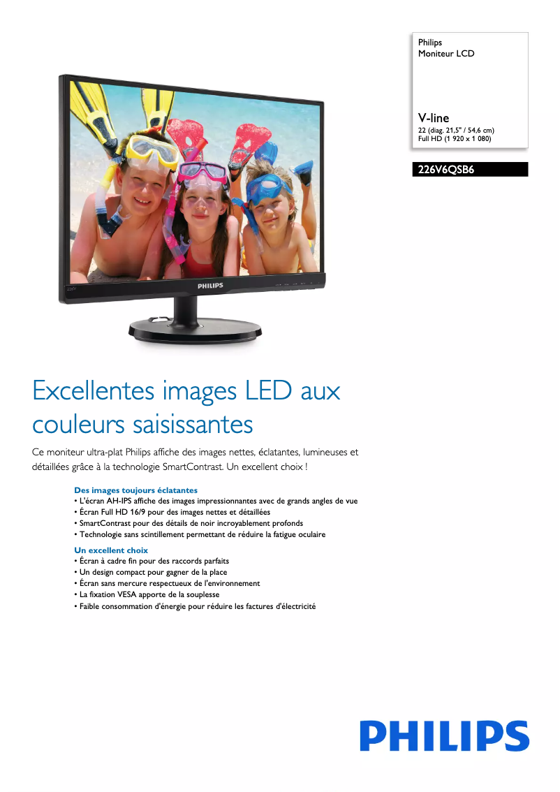 Page n°1 - Fiche technique Philips 226V6QSB6