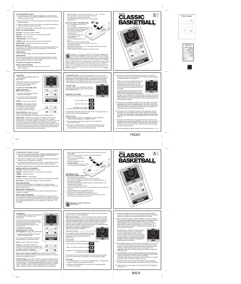 Image de la première page du manuel de l'appareil Classic Basketball Game