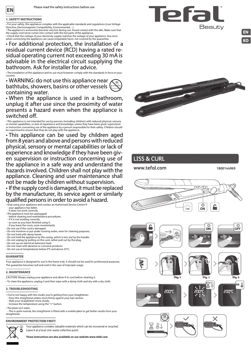 Page 1 de la notice Manuel utilisateur Tefal Liss&Curl HS4210