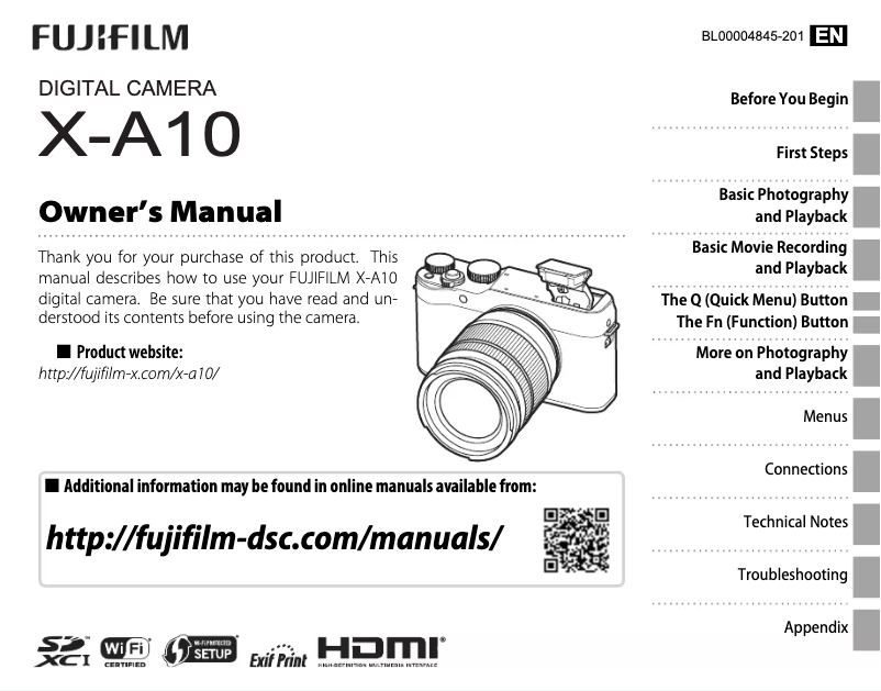 Image de la première page du manuel de l'appareil X-A10