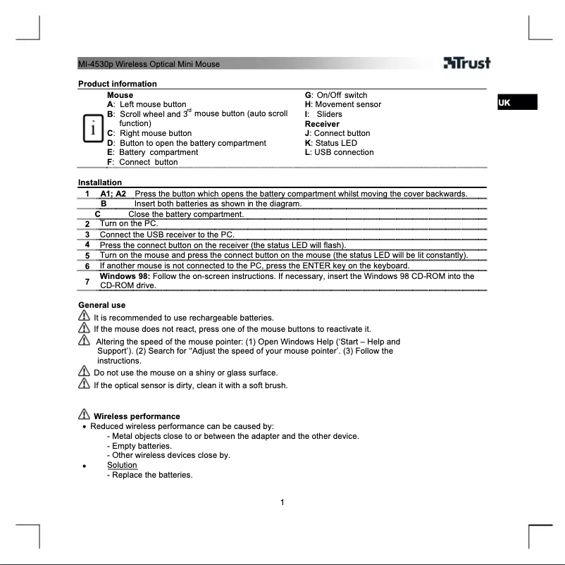 Page 1 de la notice Manuel utilisateur Trust MI-4530p