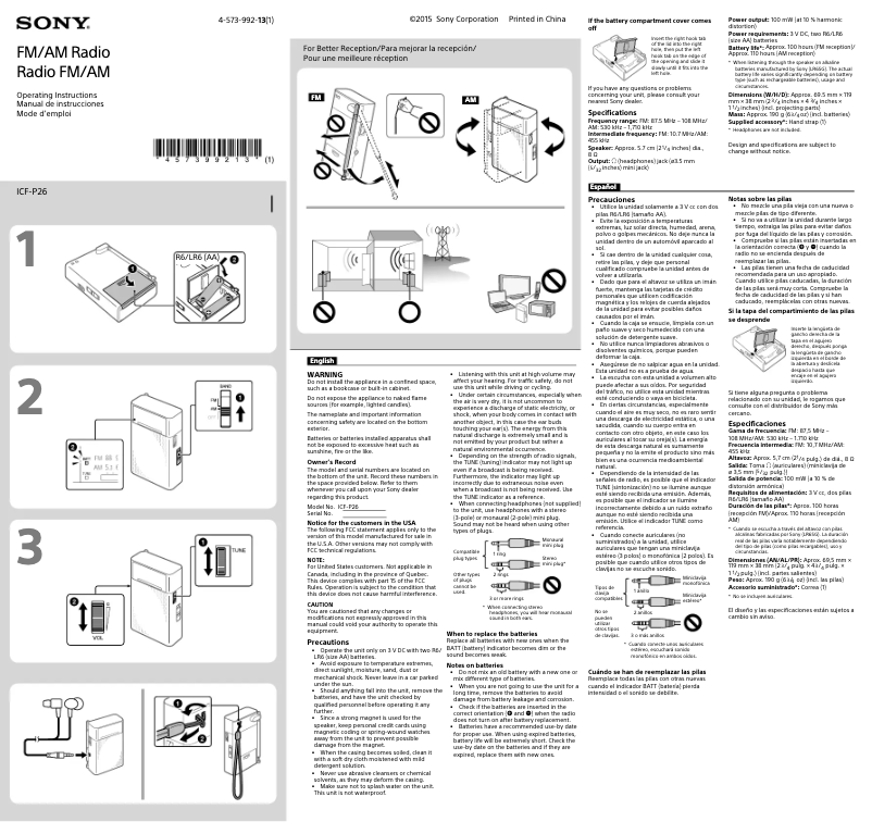 Page n°1 - Manuel utilisateur Sony ICF-P26