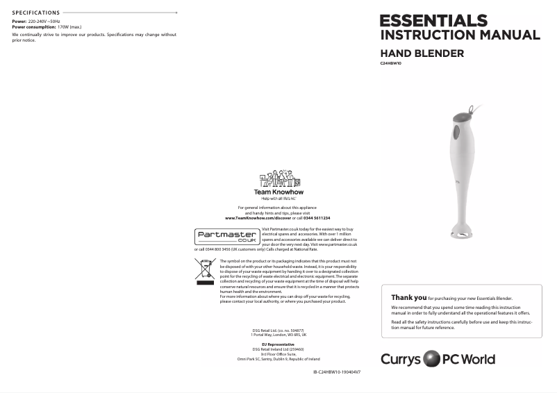 Page 1 de la notice Manuel utilisateur Currys Essentials C24HBW10