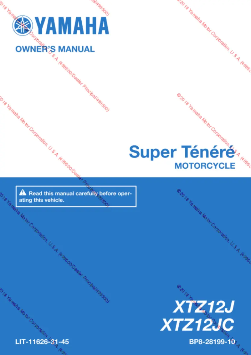 Page n°1 - Manuel utilisateur Yamaha Super Ténéré (2018)