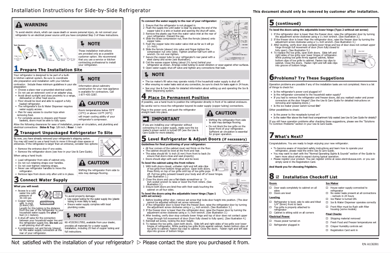 Page n°1 - Guide d'installation Frigidaire FFSS2615TS