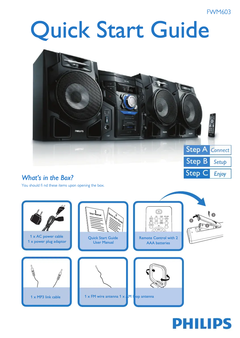 Page n°1 - Guide de démarrage rapide Philips FWM603