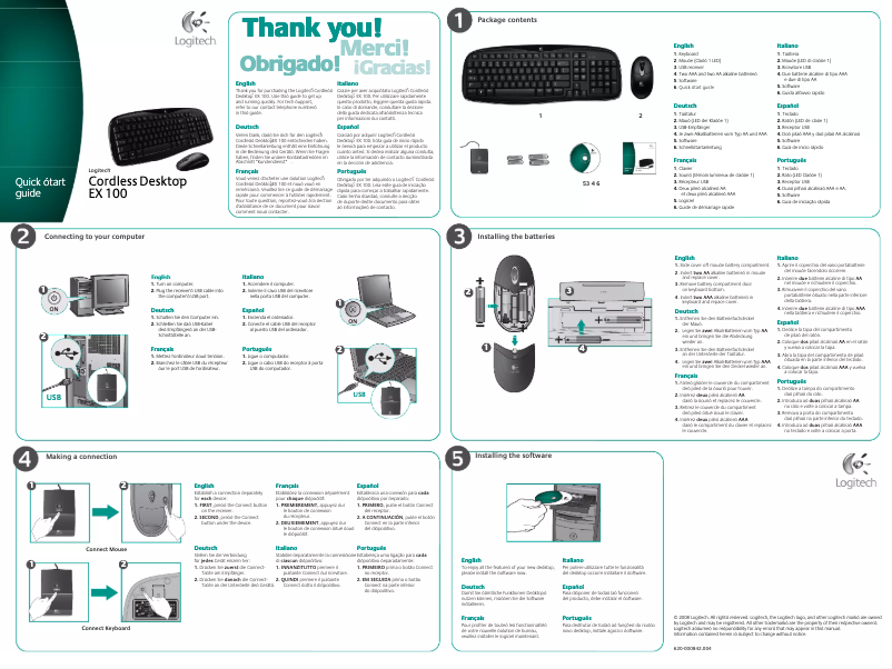 Page 1 de la notice Manuel utilisateur Logitech Cordless Desktop EX 100