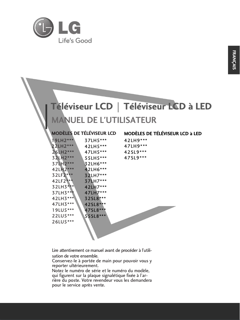 Page 1 de la notice Manuel utilisateur LG 37LH70YR