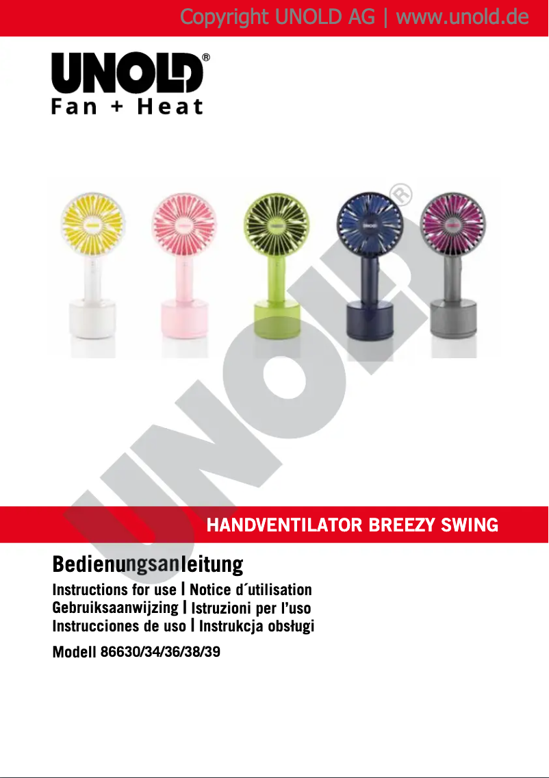 Page 1 de la notice Manuel utilisateur Unold Breezy Swing 86630