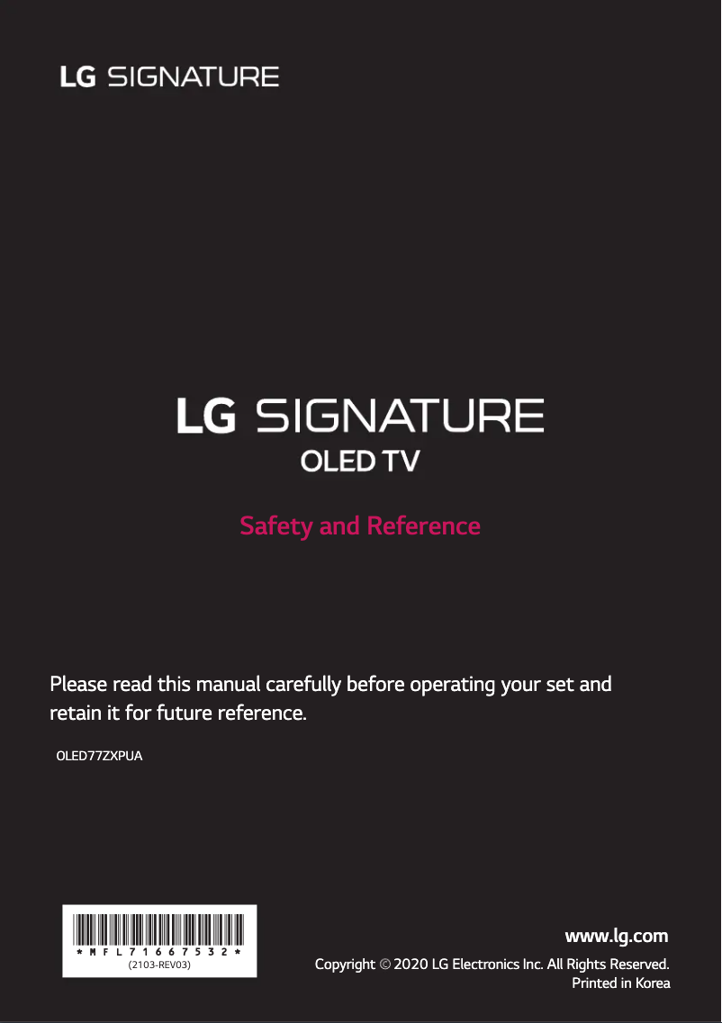 Page 1 de la notice Manuel utilisateur LG OLED77ZXPUA