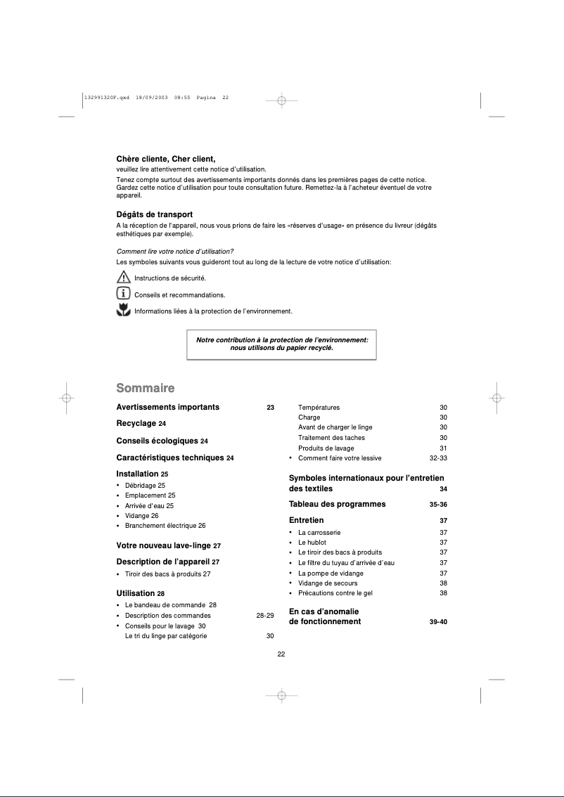 Page 1 de la notice Manuel utilisateur Zanker SF 4400