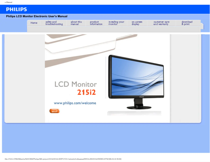 Page 1 de la notice Manuel utilisateur Philips 215I2SB