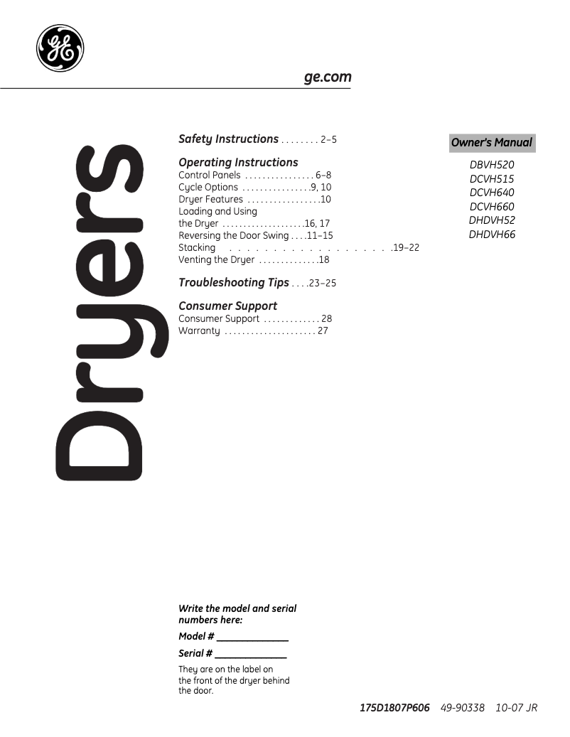 Image de la première page du manuel de l'appareil DCVH660EHMS