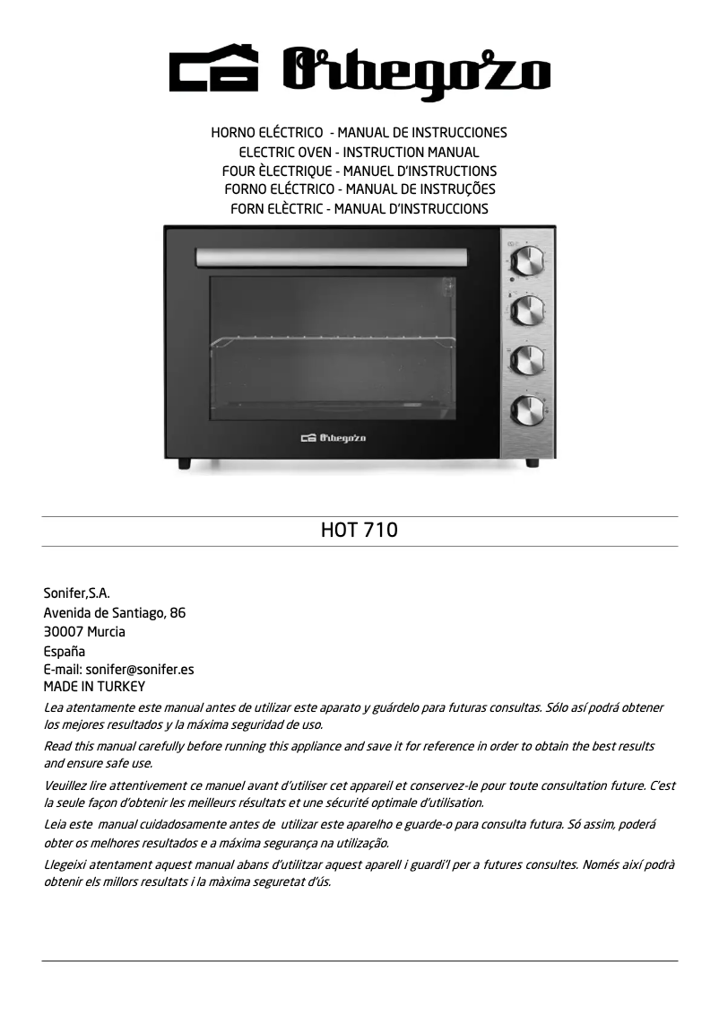 Page n°1 - Manuel utilisateur Orbegozo HOT 710