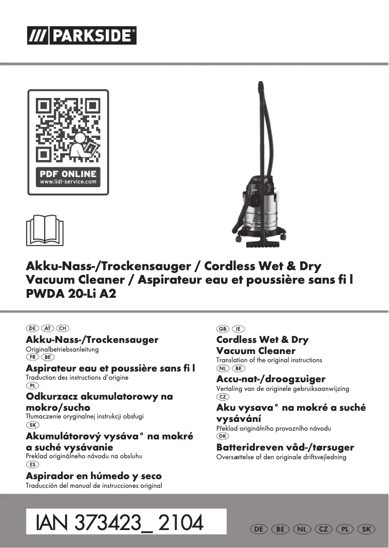 Page n°1 - Manuel utilisateur Parkside PWDA 20-Li A1