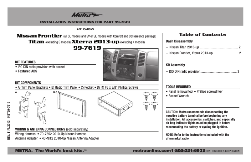 Page n°1 - Guide d'installation Metra 99-7619