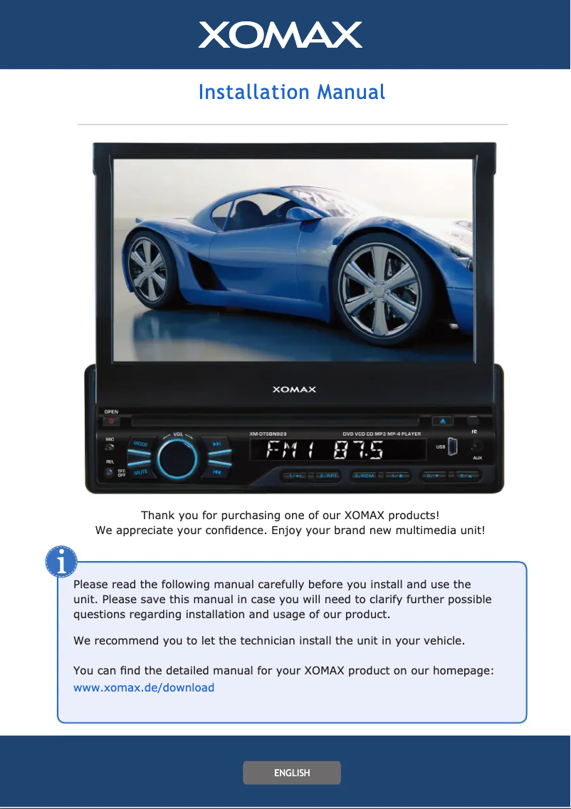 Page 1 de la notice Manuel utilisateur Xomax XM-DTSBN929