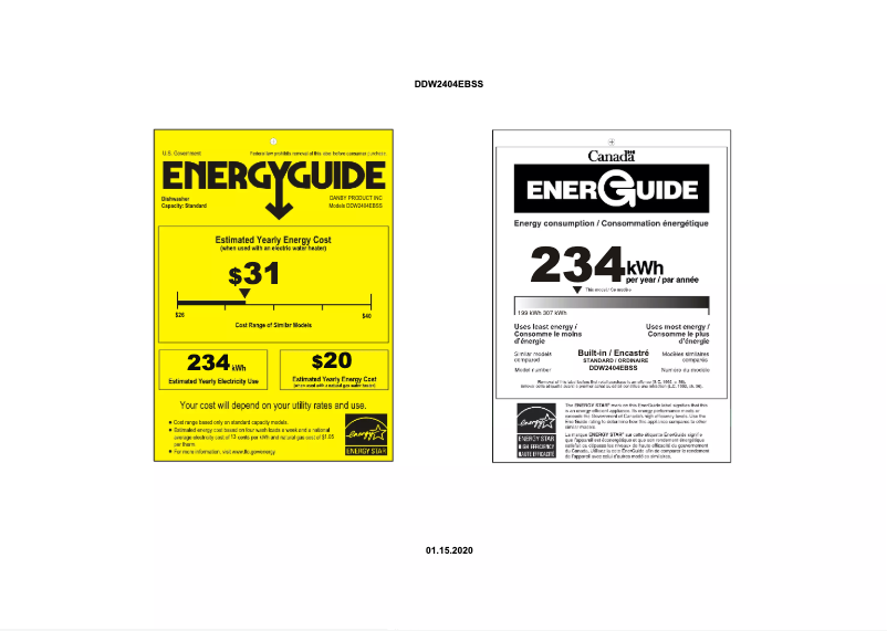 Página 1 del manual Etiqueta energética Danby DDW2404EBSS