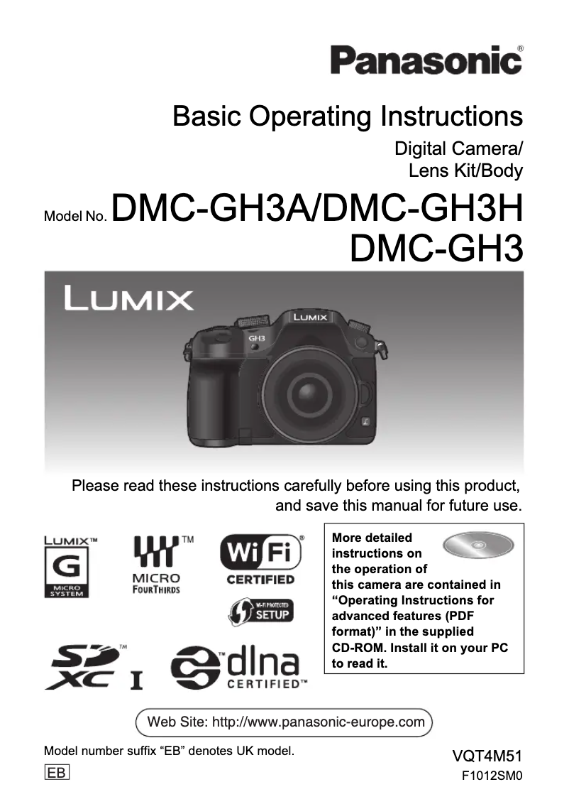 Page 1 de la notice Manuel utilisateur Panasonic Lumix DMC-GH3H