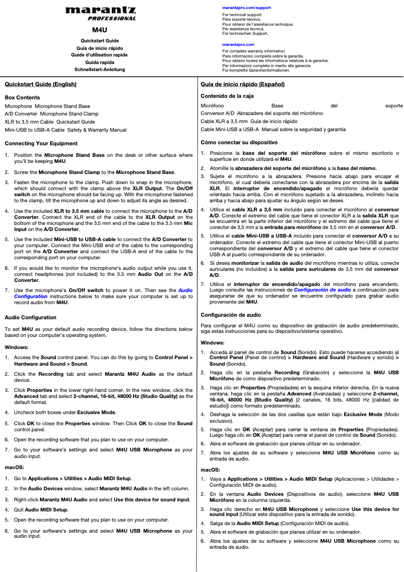 Page n°1 - Manuel utilisateur Marantz M4U