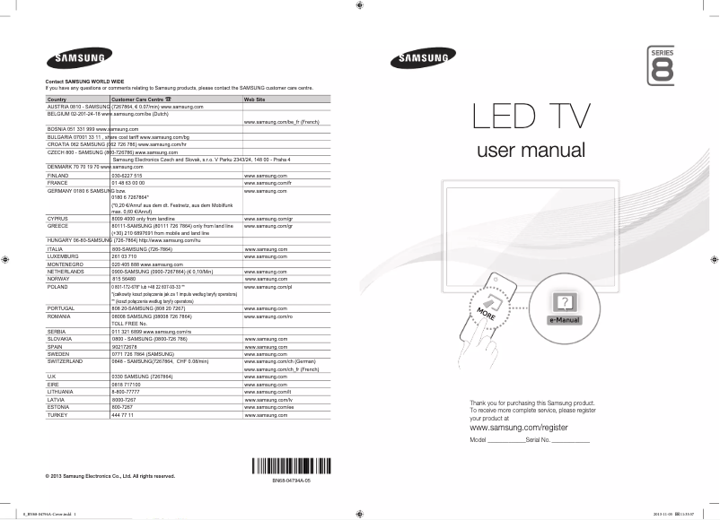 Page 1 de la notice Manuel utilisateur Samsung UE75F8000SL
