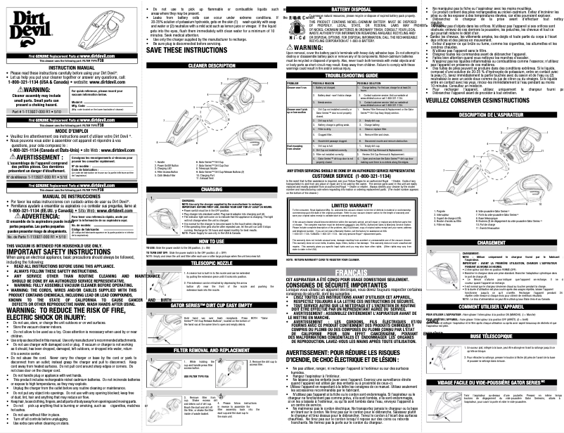 Page 1 de la notice Manuel utilisateur Dirt Devil Gator BD10085RM